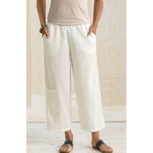Kesari Pull-On Cargo Crop Pant - Soft White