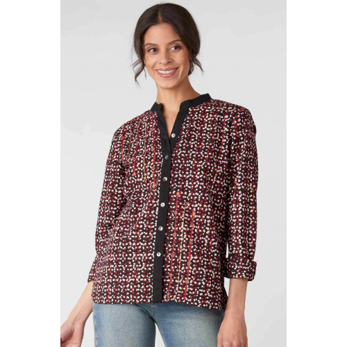Tohana Band Collar Button-Down Shirt - Black/Multi