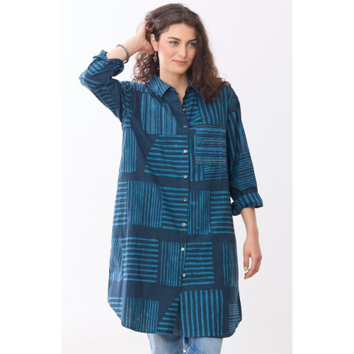 Rima Oversized Button-Down Long Shirt - Deep sea/Charcoal