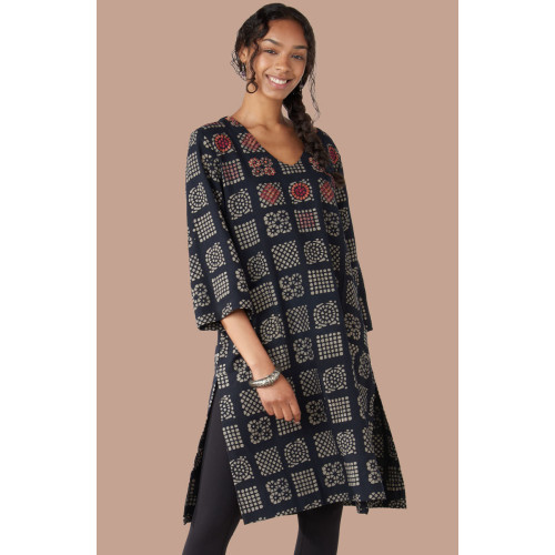 Amala 3/4-Sleeve A-Line Tunic - Black