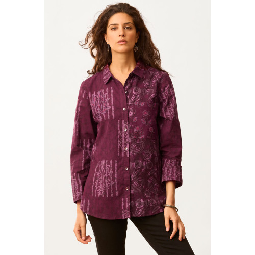 Haima Batik Print Classic Collar Shirt - Eggplant/Multi
