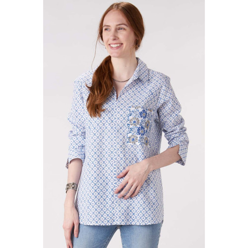 Renuka Organic Tunic - White/Lapis