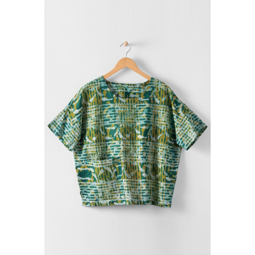 Shalini Popover Boxy Top - Dusty teal/Green tea