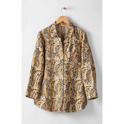 Haima Cotton Double Gauze Classic Collar Shirt - Cement/Black Haima Cotton Double Gauze Classic Collar Shirt - Cement/Black