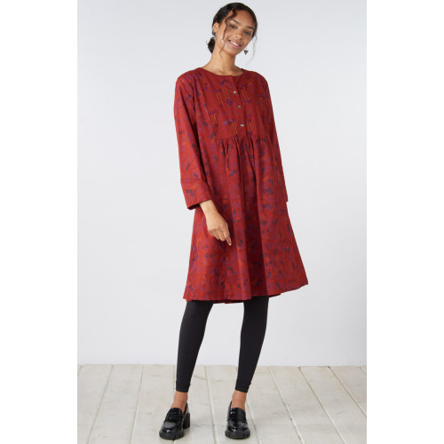 Short Vasanti Organic Cotton Dress - Sunset red/Multi
