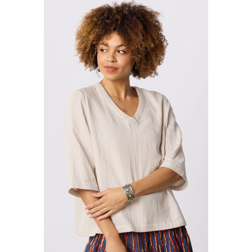 Kochi Double Gauze V-neck Top - Fleur de sel