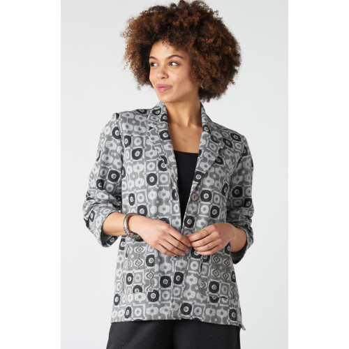 Vilas Block Print French Terry Blazer - Heather grey/Black Vilas Block Print French Terry Blazer - Heather grey/Black