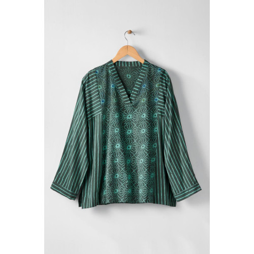 Short Sanika Long-Sleeve V-Neck Kurta - Dusty teal