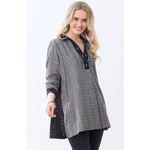 Savita Ikat Long-Sleeve Shirt - Black/Grey