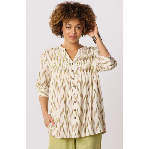 Vaishali Ikat Pleated Button-Down Tunic - Natural/Multi
