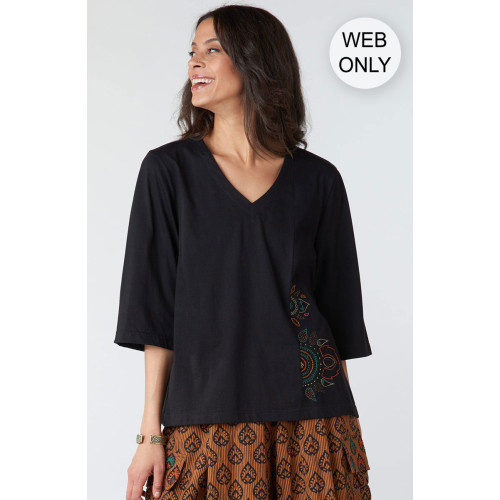 Kochi Jersey V-neck 3/4-Sleeve Tee - Black