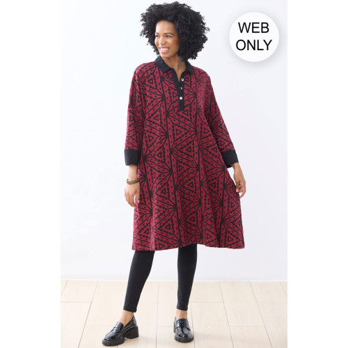 Shaima French Terry Oversized Collared Tunic - Pomegranate/Black