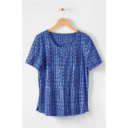 Naina Cotton Jersey Batik Print Tee - Lively blue