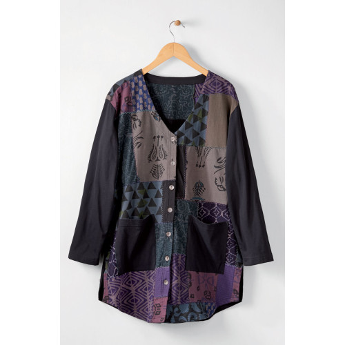 Deesha Upcycled Patchwork Knit Cardigan - Black/Multi