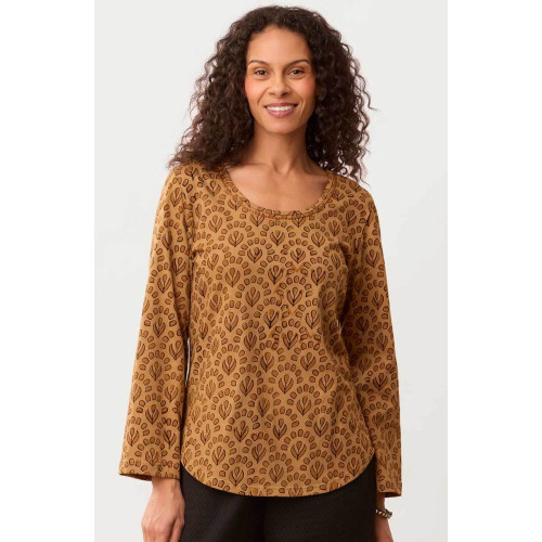 Maira Block Print Cotton Jersey Tee - Cedar