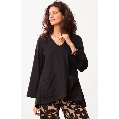 Asma Soft Handkerchief Hem Knit Top - Black