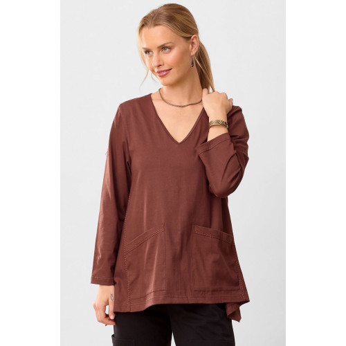 Asma Soft Handkerchief Hem Knit Top - Redwood
