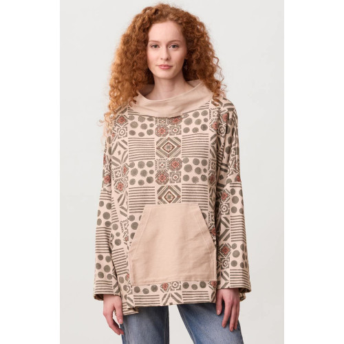 Adrija French Terry Boatneck Stand-Collar Tunic - Chalk/Multi