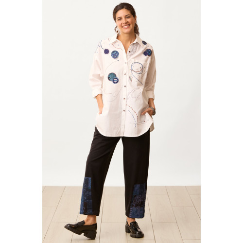 Agra Organic French Terry Barrel-Leg Pant - Black/Chindi
