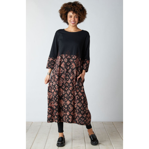 Najma Mixed Media Midi Dress - Black/Multi