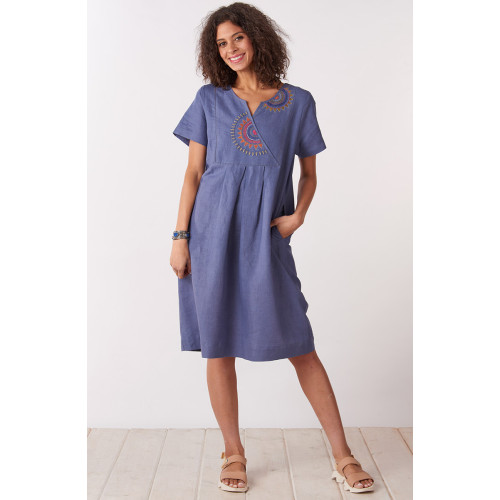 Nalika Short-Sleeve Notch-Neck Dress - Periwinkle Nalika Short-Sleeve Notch-Neck Dress - Periwinkle