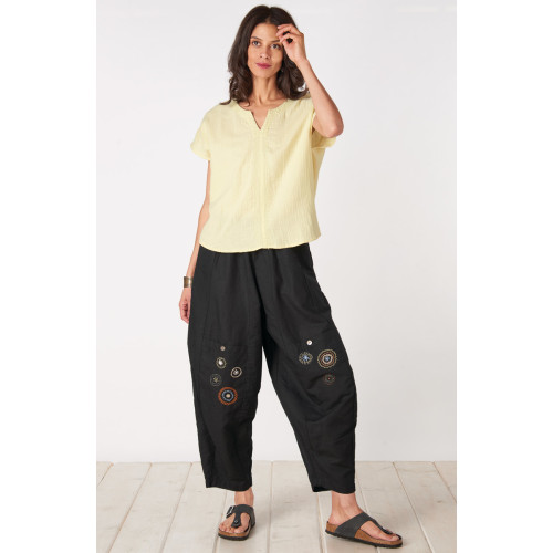 Field Linen Cotton Pull-On Lantern-Leg Pant - Black Field Linen Cotton Pull-On Lantern-Leg Pant - Black