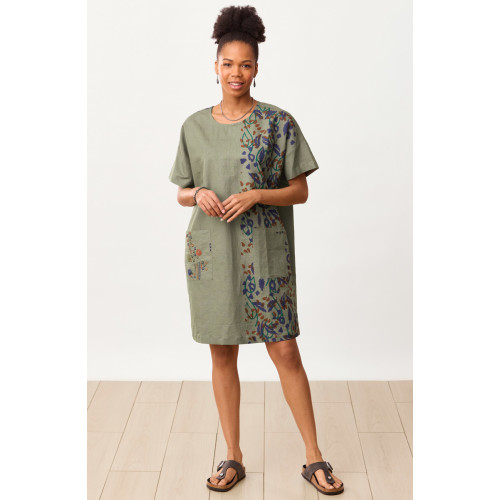 Shaheena Crew-Neck Drop-Sleeve Tunic Dress - Herb/Multi Shaheena Crew-Neck Drop-Sleeve Tunic Dress - Herb/Multi