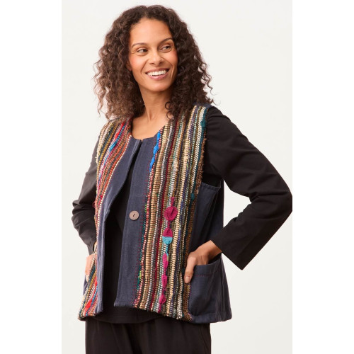 Recycled Yarn Ashni Handwoven Chindi Vest - Dark denim/Multi Recycled Yarn Ashni Handwoven Chindi Vest - Dark denim/Multi