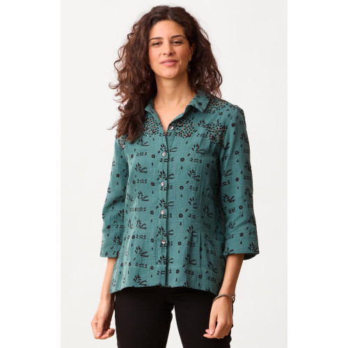Shafna Double Gauze Slightly-Shaped Shirt - Dusty Teal Shafna Double Gauze Slightly-Shaped Shirt - Dusty Teal