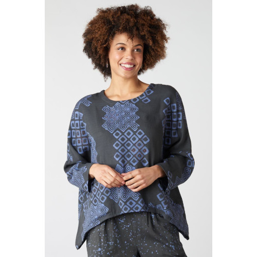 Rimsha Long-Sleeve Popover Swing Top - Fossil/Periwinkle Rimsha Long-Sleeve Popover Swing Top - Fossil/Periwinkle