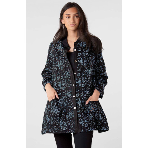 Trishna Block Print Roll-Sleeve Shirt Jacket - Mineral blue Trishna Block Print Roll-Sleeve Shirt Jacket - Mineral blue