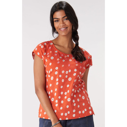Tivisha Batik Print Cap Sleeve Top - Punch