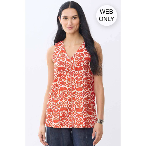 Shipra Block Print V-Neck Tank - Vermilion