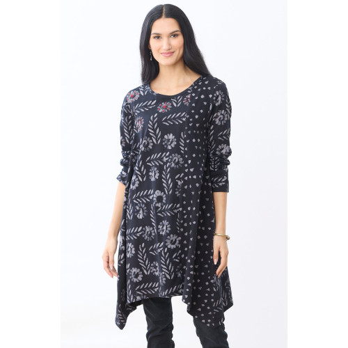 Daneen Cotton Jersey Handkerchief Hem Tunic - Black Daneen Cotton Jersey Handkerchief Hem Tunic - Black