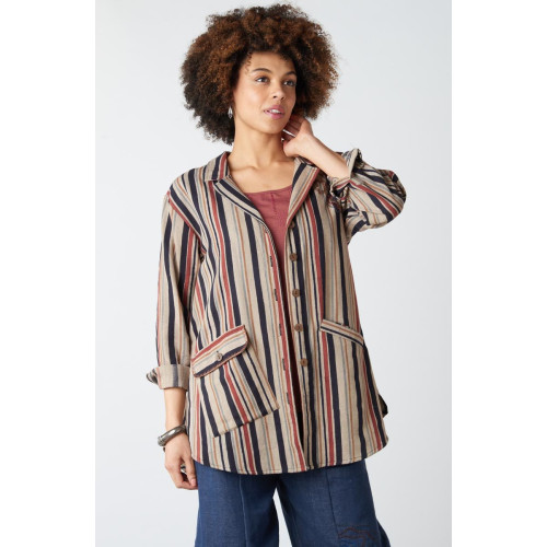 Vellore Block Print Herringbone Shirt Jacket - Cement/Multi