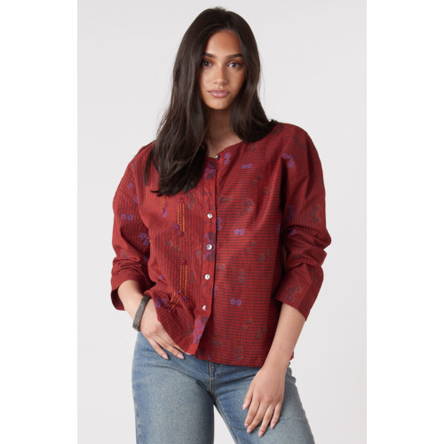 Mysore Organic Boxy Top - Sunset red/Multi