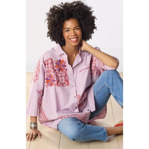 Mandvi Organic Cotton Oversized Shirt - Opal/Multi