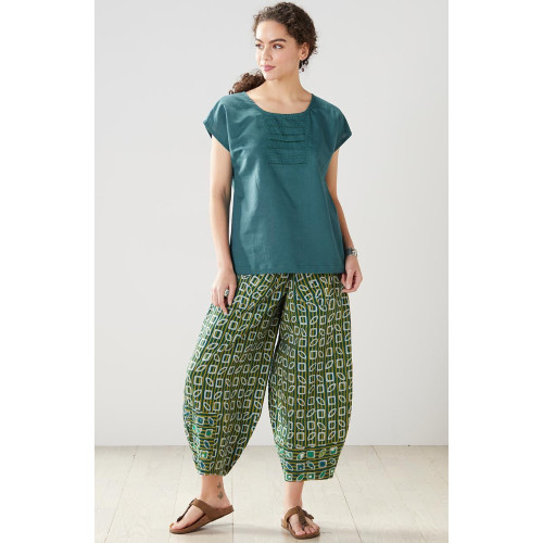 Dhulia Drawstring Lantern-Leg Pant - Dusty teal/Green tea