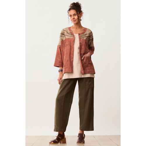 Vani Pull-On Textured Cotton Pant - Walnut