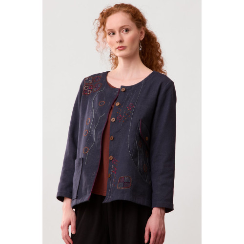 Recycled Yarn Embroidered Safira Jacket - Dark denim