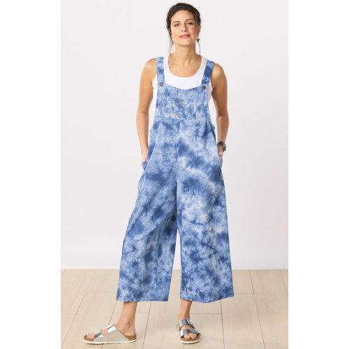 Deepti Cotton Twill Tie-Dye Cropped Overalls - Tranquil Blue