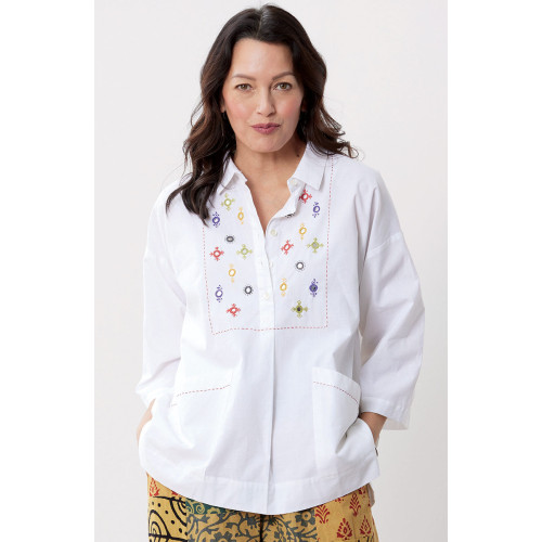 Rukhma Flare-Sleeve Organic Cotton Top - White
