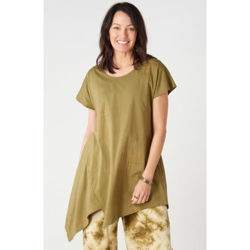 Sonali Cotton Jersey Asymmetrical Top - Algae green