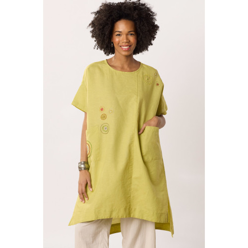 Bhadra Linen Cotton Side Slit Tunic - Citrus green