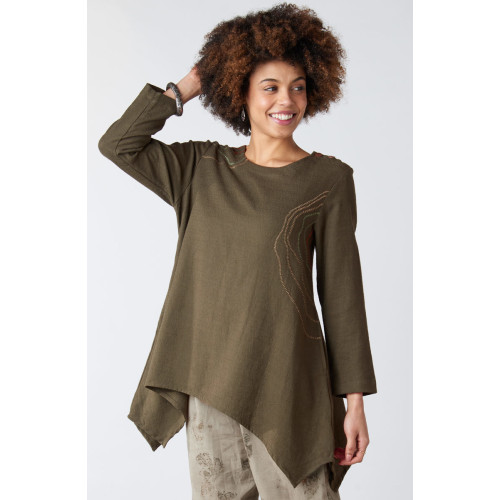 Pooja Textured Cotton Handkerchief Hem Tunic - Walnut