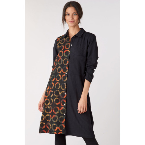 Suneera Upcycled Patchwork Long Shirt - Black/Chindi