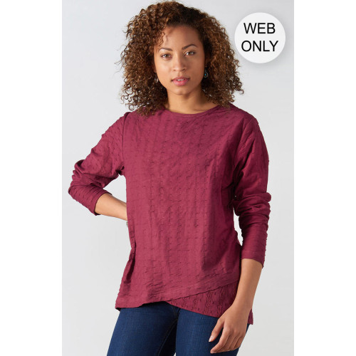 Sherna Textured Knit Long-Sleeve Tee - Wineberry