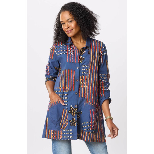 Anarya Roll-Sleeve Shirt Jacket - Cornflower/Multi