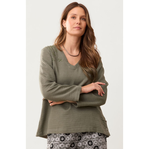 Deepa V-Neck Matelassé Top - Herb