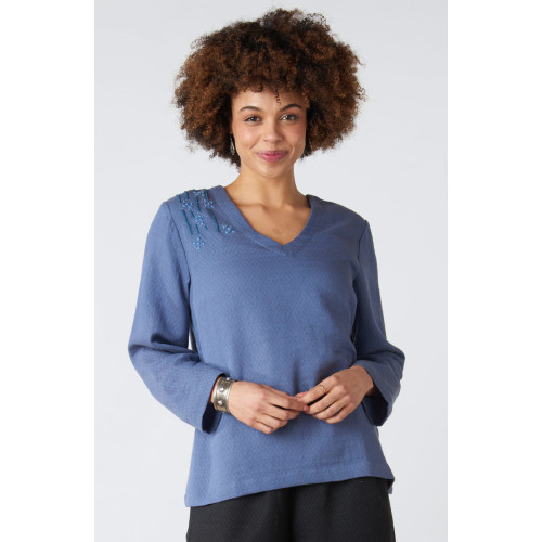 Deepa V-Neck Matelassé Top - Periwinkle Deepa V-Neck Matelassé Top - Periwinkle